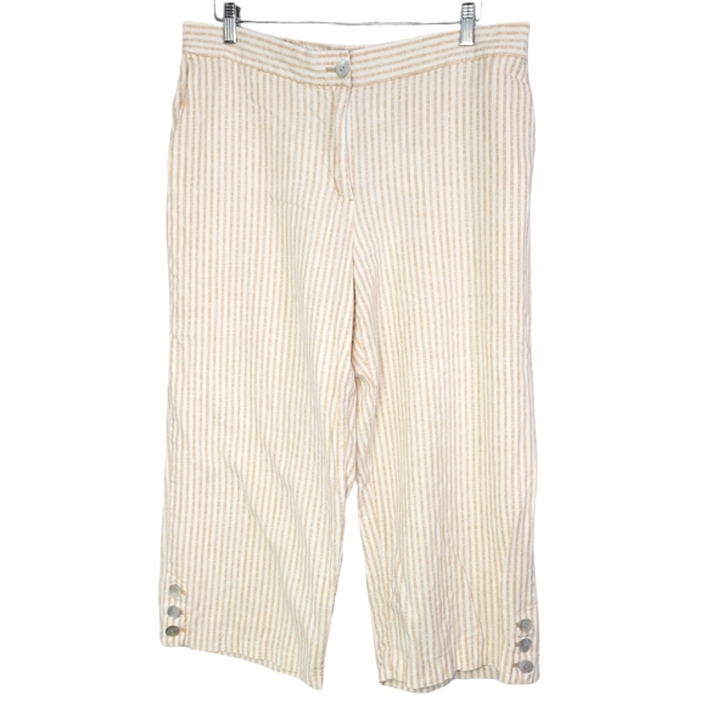 Ruby Rd. Linen Wide Leg Striped Cropped Pants Size 16